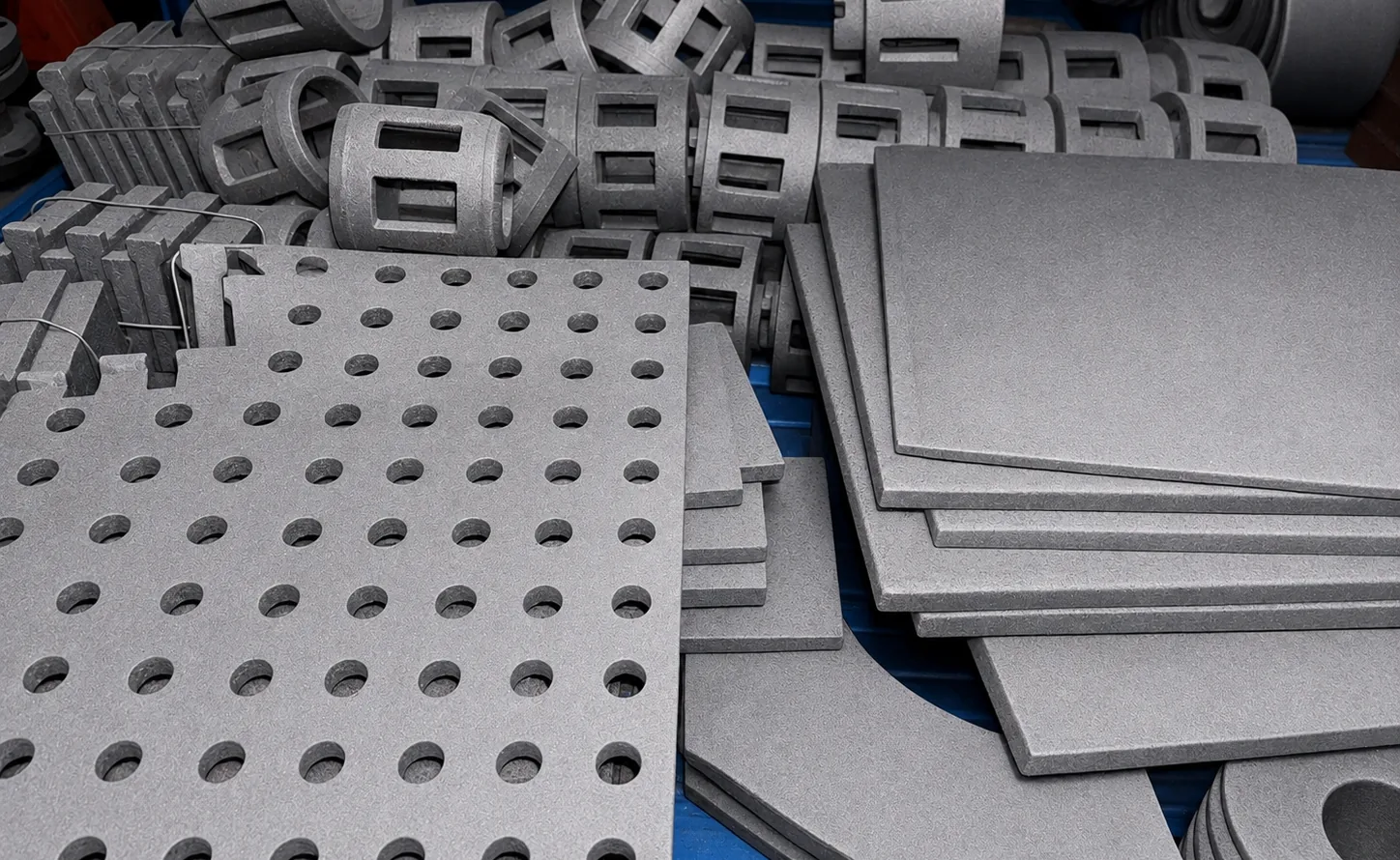 Close view of blast wheel spare parts for category identification