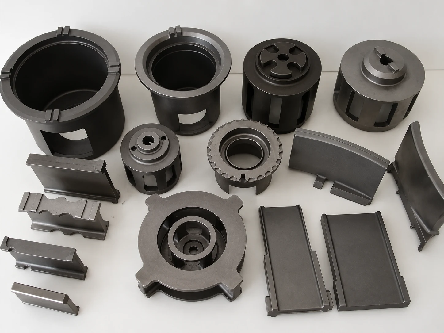 Multiple shot blasting spare parts arranged for identification reference