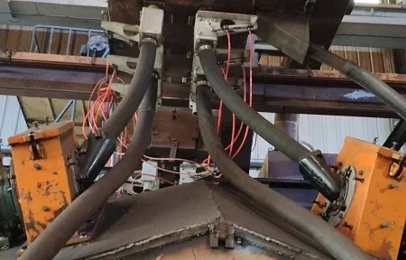 Blast wheel positions documented on a chassis-frame shot blasting line